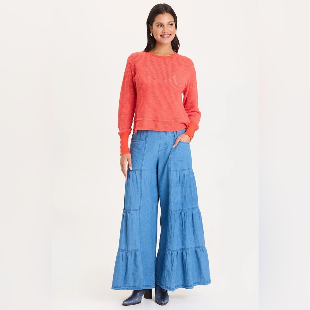 XCVI
DUGAN MOCK-DENIM SIDE TIERED WIDE LEG PANT
 In Etiolate Wash